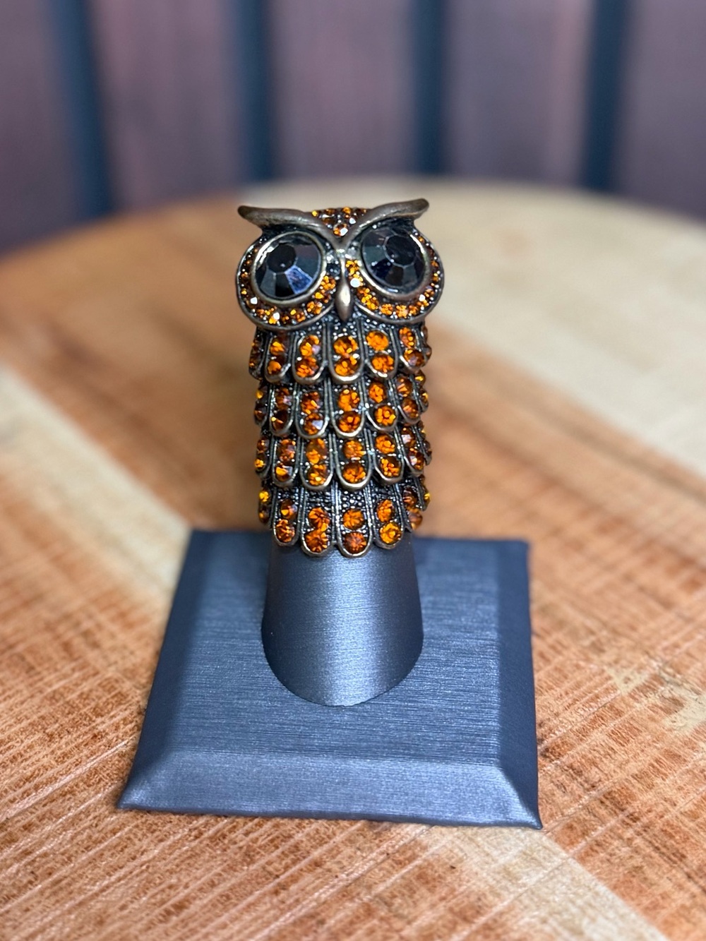Charming Charlie Vintage Amber Rhinestone Owl Cocktail Ring